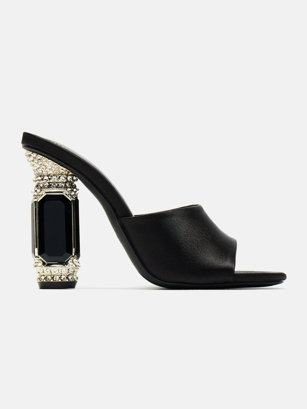 Black Jeweled Block Heel Mule - Women